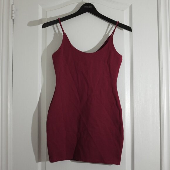 revamped dark red stretchy bodycon mini dress size L - Picture 1 of 7
